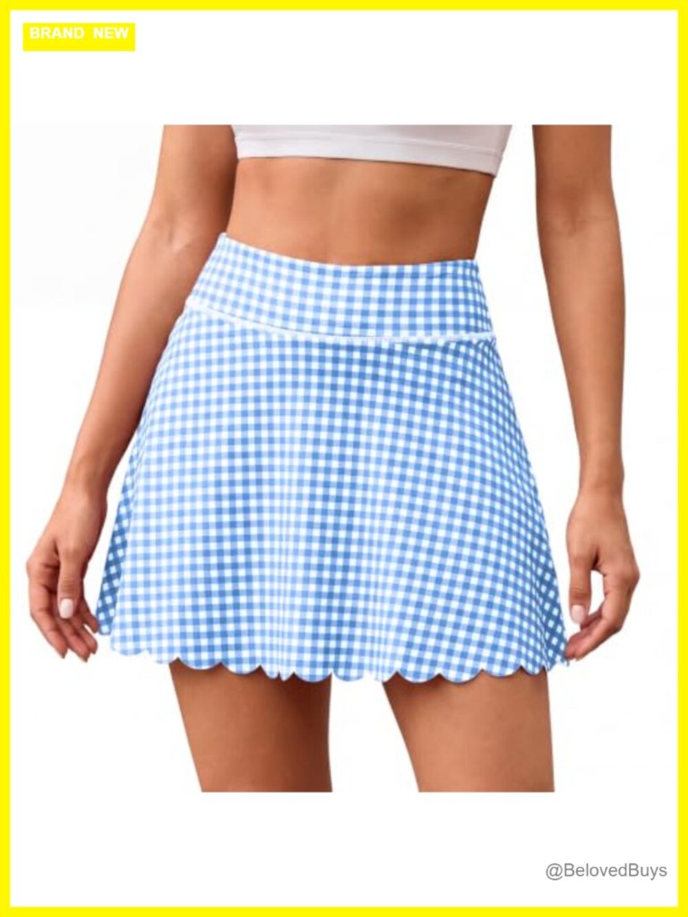 High Waist Plaid Skort with Inner Shorts Scallop Hem Tennis Skirt